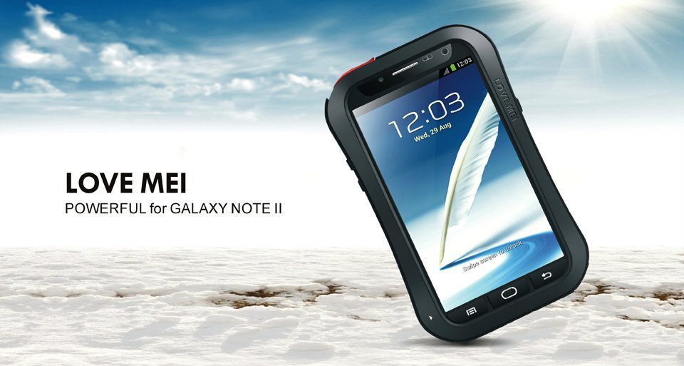 LOVE MEI Powerful Small Waist Water Resistant Shockproof Dust/Dirt/Snow Proof Aluminum Metal Outdoor Heavy Duty Case Cover for Samsung Galaxy Note 2
