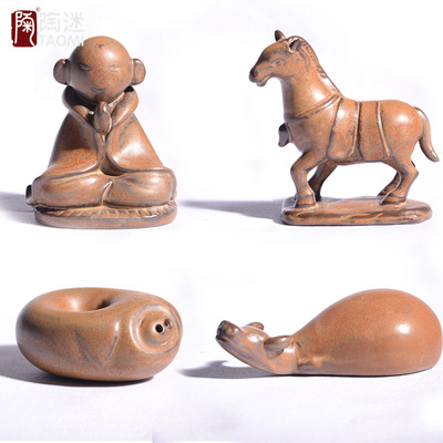 精品台湾日式粗陶手工制作茶宠茶玩茶具茶道摆件沙弥配件新品特价