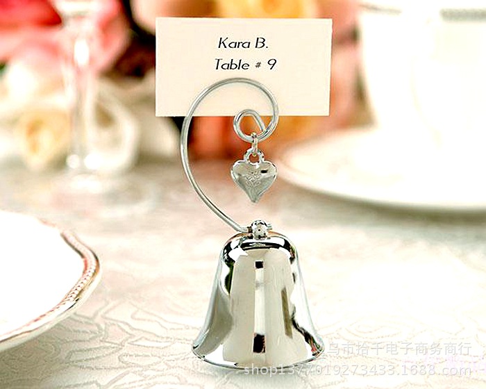 欧美创意款名片夹结婚用品桌卡浪漫求婚圆柱形心坠铃铛席位夹特价|ms