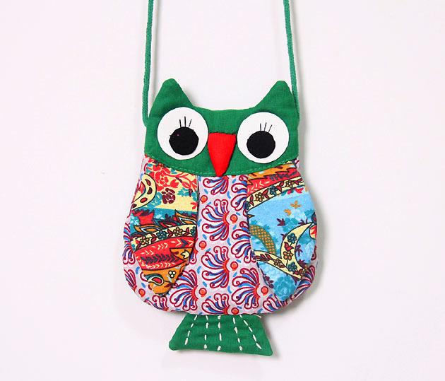大耳朵猫头鹰印花布艺斜挎小包