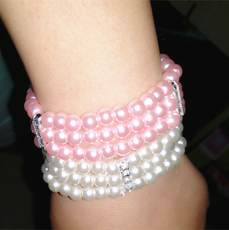 Fashionable elegant elastic fuchsia bracelet pearl
