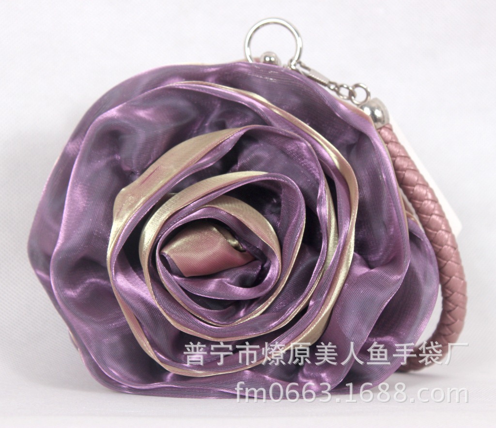 Túi clutch dạ tiệc hình hoa hồng 3D lụa hoa trà — Màu tím, Màu đen, Màu hồng, Màu xanh ngọc chi tiết 30