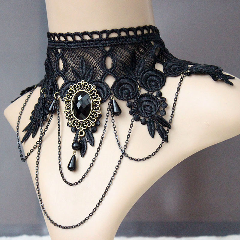 1831240506_1450017044 Elegant Vintage Princess Black Lace Gothic Statement Necklace