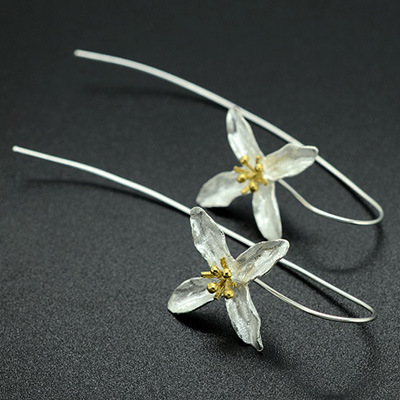 S925 pendientes de plata pendientes Tailandia artesanía moda elegante flor esterlina pendientes de plata al por mayor joyería de plata exagerada
