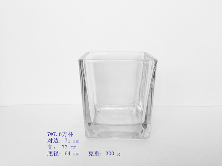 供应7×7.6方形蜡烛杯，玻璃四方烛台，机压蜡烛玻璃器皿
