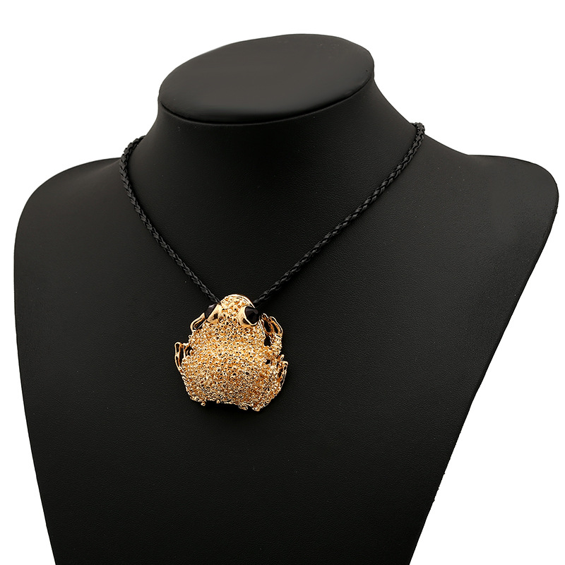 厂家生产 欧美夸张项链 个性青蛙质感服装配饰编织皮绳毛衣链