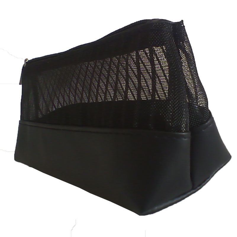 定制新款化妝包 黑色PU化妝包 個性手拿拼接網料化妝包批發