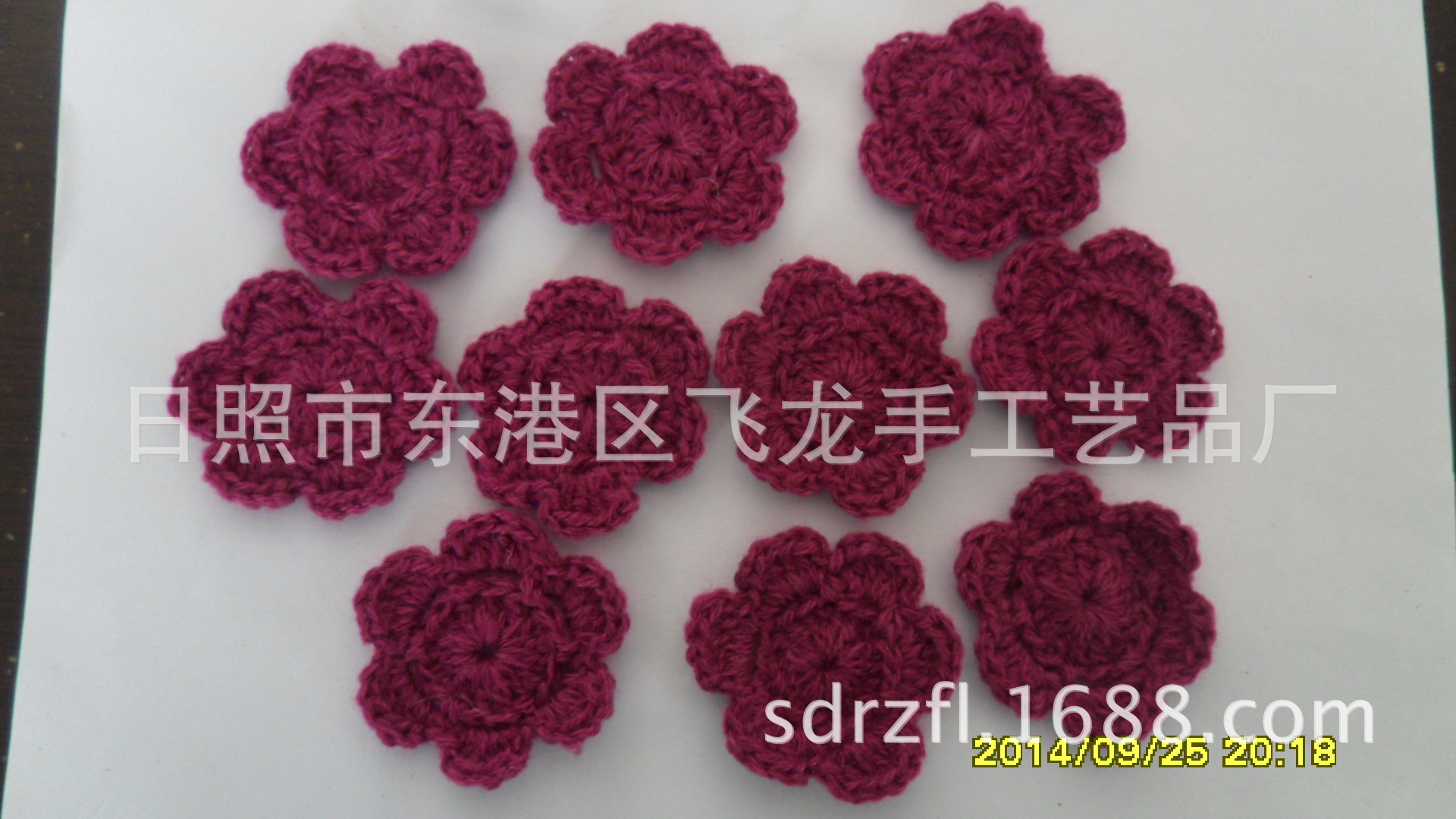 供应手钩花，毛线花，日照钩花，鞋花，3CM多色单层花，