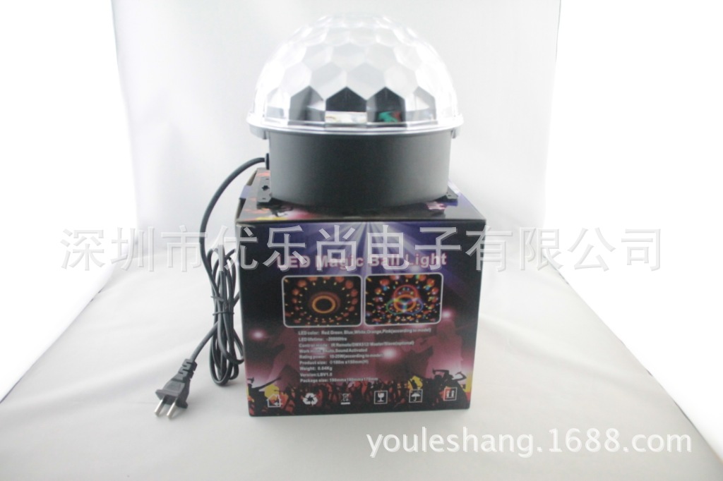 新款 六色LED水晶魔球 七彩旋转灯 声控激光灯 迷你 舞台灯光灯具|ms
