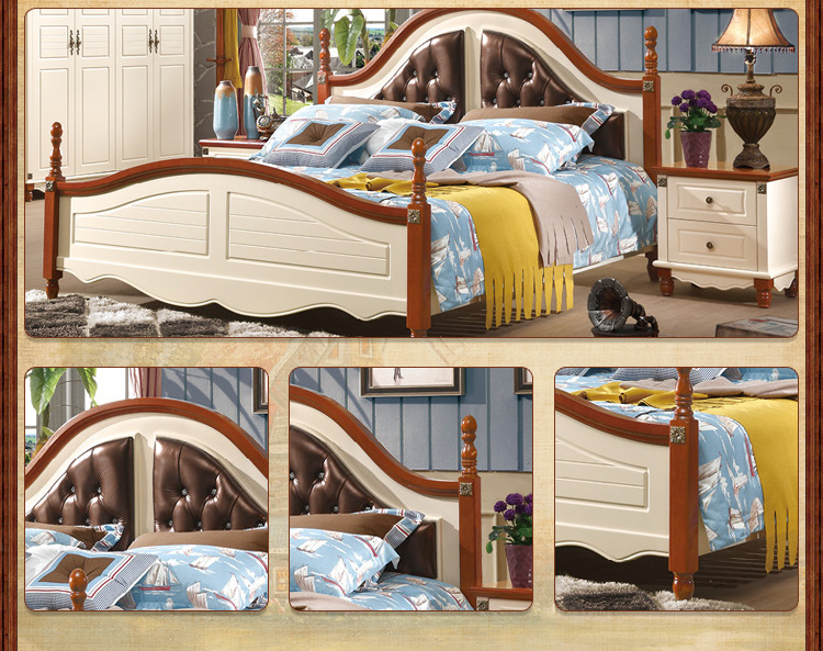 亚冠批发 休闲地中海卧室家具组合 舒适橡木实木软床 质量保证