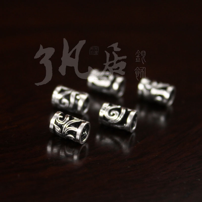 S925纯银配件 6*8MM泰银镂空花纹管珠隔珠 DIY串珠配件