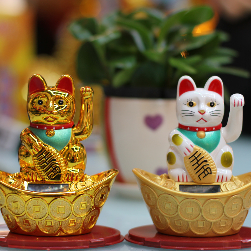 Le Meow 태양 광 포춘 고양이 플라스틱 고양이 창조적 인 공예품 자동차 장식 안전