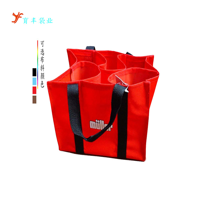广州厂家批量无纺酒袋无纺布礼品6支啤酒装手提袋国风红色国潮