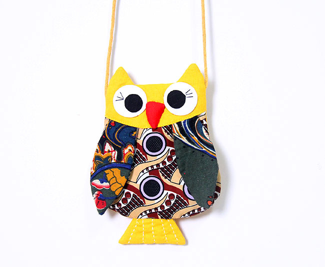大耳朵猫头鹰印花布艺斜挎小包