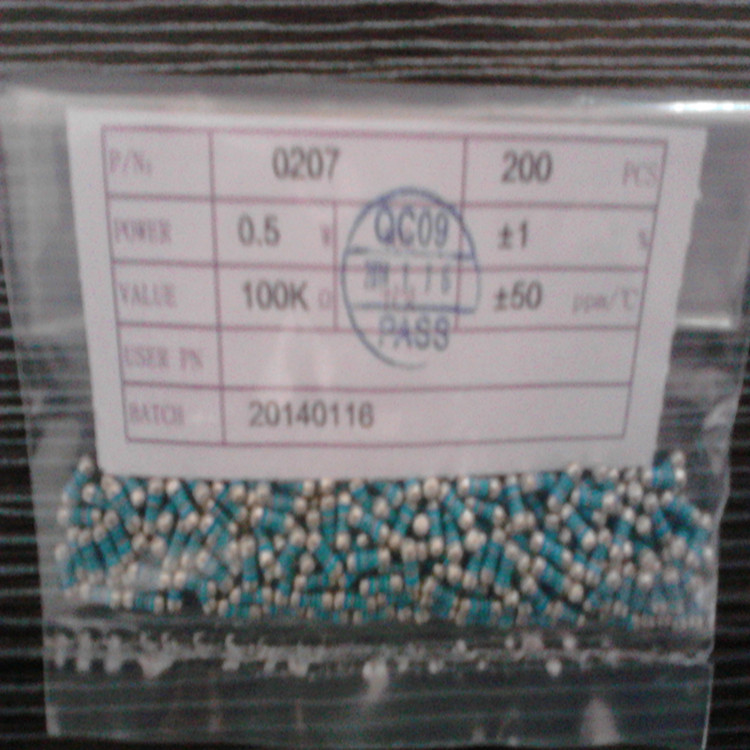 供应圆柱电阻无引脚精密电阻器,圆晶电阻0207 1/2W 1W 100K