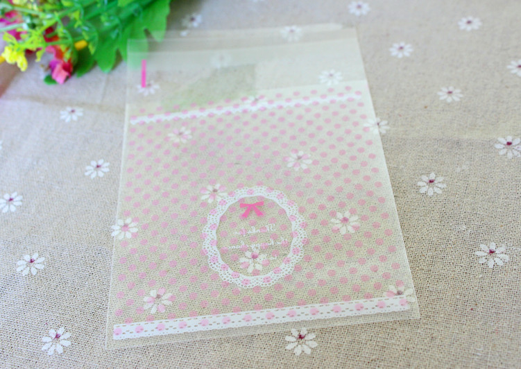 甜美波点花边自粘袋 蝴蝶结 饼干袋 西点袋 糕点袋 烘焙袋10*11+3