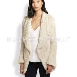 嫣然外贸新款 兔毛手工加密编织大翻领皮草外套 女士 多色