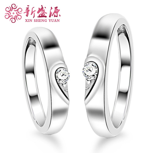 925 Pure Silver White Gold Plated Couple's Ring Korean Style Heart-Shaped Open Pair of Rings Supplier Wholesale