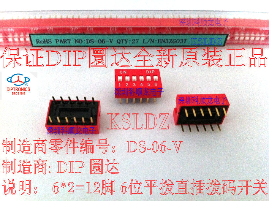 DS-06 6位12脚平拨直插拨码开关 台湾DIP圜达开关 全新原装正品