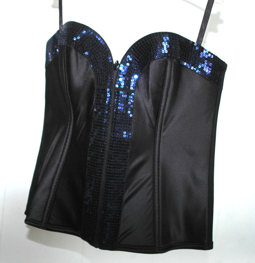 欧美品牌剪标 黑色饰亮片抹胸式紧身衣 束身围 塑身美体衣|ms