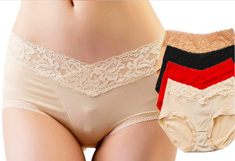 Modal cotton soft and comfortable bamboo charcoal Health Magnet briefs mid-waist lace underwear for women