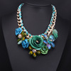 Green woven necklace, fashionable accessories, European style, flowered, with gem