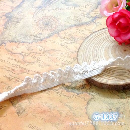 G-1007出口欧美新韩超细弹力纯棉线花边波浪边狗牙1.4cm批发