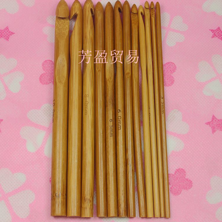 编织工具外贸毛衣针高档 竹勾针 碳化圆钩针 一套12个号