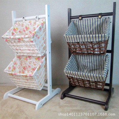 田园碎花布艺实木杂志报刊架多层置物架杂物收纳架客厅卧室收纳|ms