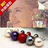 Zirconium from pearl, fashionable cute double-sided earrings, Korean style