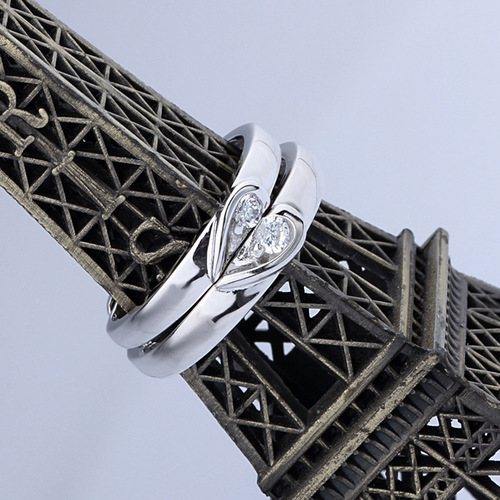 925 Pure Silver White Gold Plated Couple's Ring Korean Style Heart-Shaped Open Pair of Rings Supplier Wholesale