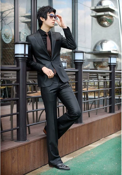 Комплект, модный костюм, корейский стиль, slim fit
