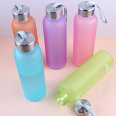 糖果色運動隨手杯 便攜帶掛繩磨砂水杯 密封防漏學生水壺杯子