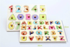 Smart Wood Children's Educational Puzzle Wooden Number Blocks Letter Grab Board Baby Intelligence Toy
