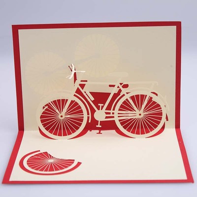  春节专业设计贺卡送同学3D镂空旅游圣诞新年手工 自行车立体纸雕贺卡真心