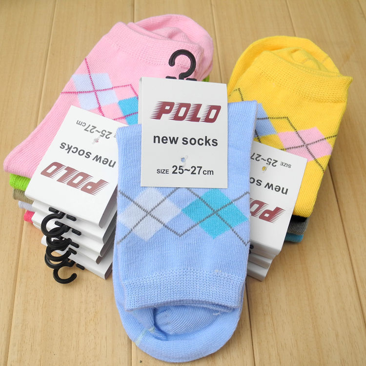[新款特價]韓國糖果色女襪菱形POLO中筒女士襪子外貿原單秋冬棉襪