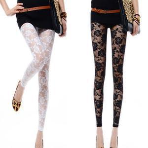 九分蕾絲小腳褲  玫瑰花少女打底褲 2018女裝新款薄款蕾絲打底褲