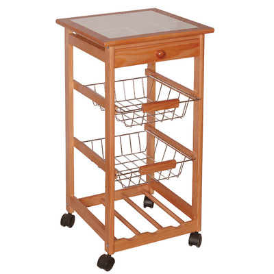 wholesale Solid wood Small furniture ceramic tile three layers move outdoors barbecue Single row Storage Shelf