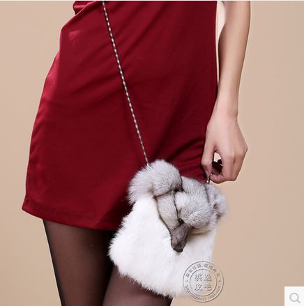 Manufactor Direct selling new pattern Fur Fox head Small bag lady One shoulder Messenger fashion wear-resisting genuine leather Rabbit's hair Small bag