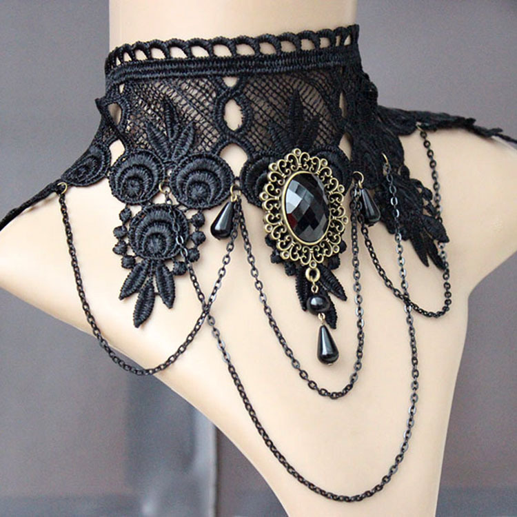 1830575166_1450017044 Elegant Vintage Princess Black Lace Gothic Statement Necklace
