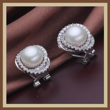 925银镶钻珍珠耳钉淡水10-11mm珍珠耳环