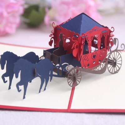 厂家供应立体贺卡小商品3D贺卡马车创意节日纸雕卡片批发|ru