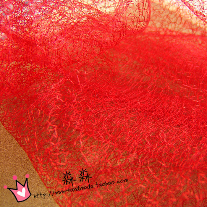2023服装布料 大红色微硬乱网眼布网纱蕾丝 婚庆蓬蓬裙定型网面料