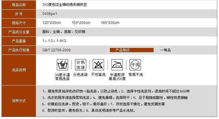 1-360度全棉絎繡床笠床墊 參數