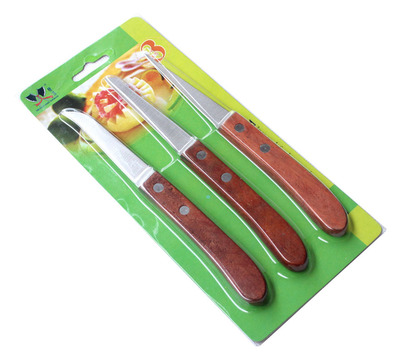wholesale Kitchen chisel Three-piece Suite food Fruit chisel Carving knife Wooden handle knife