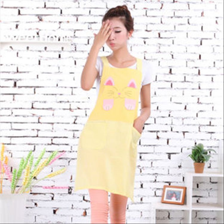 Liquidación al por mayor estilo coreano puro algodón lindo cabeza grande gato café casa leche té tienda kindergarten overoles con cordones delantal