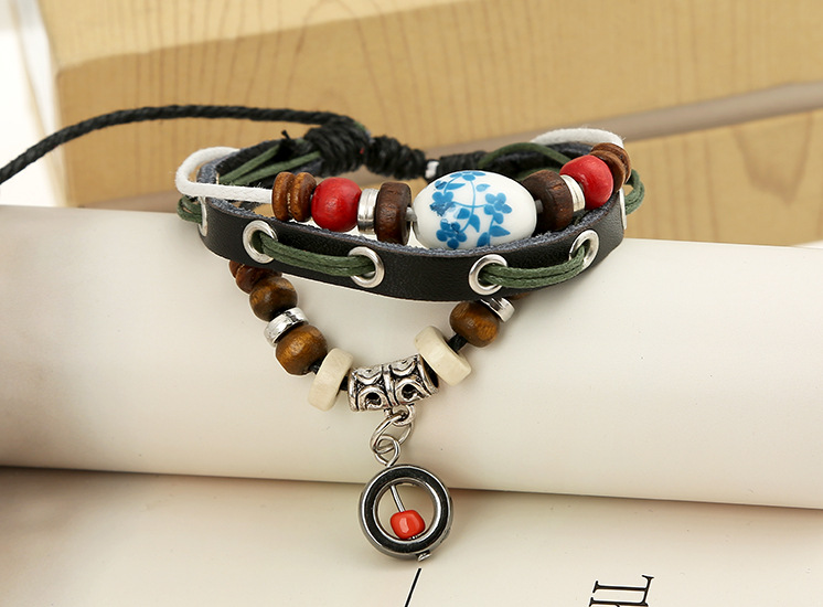 Leather bracelet wholesale handmade jewelry beaded leather bracelet