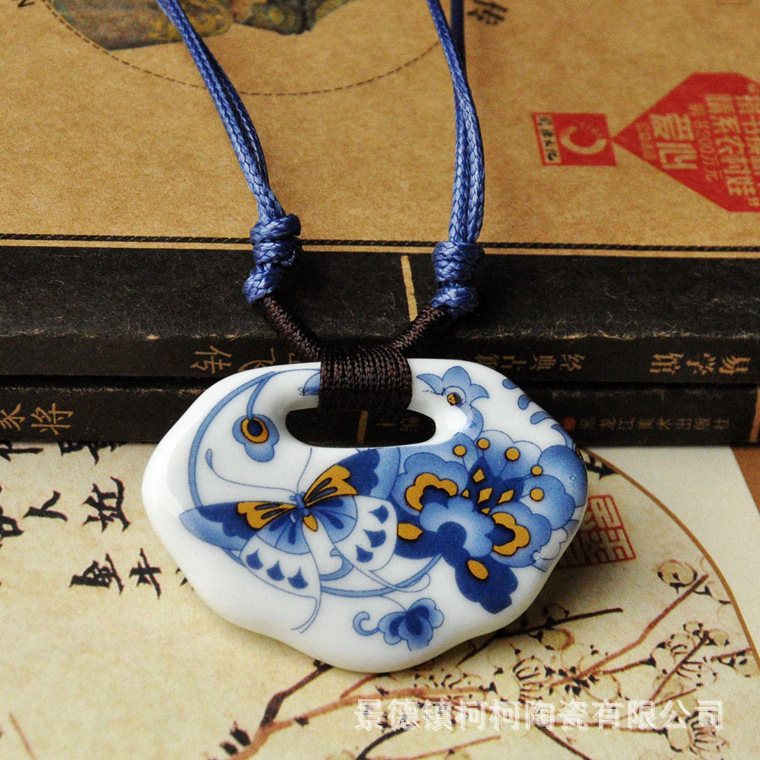 厂家柯柯景德镇陶瓷项链民族风青花瓷毛衣链项链女士服饰配件批发