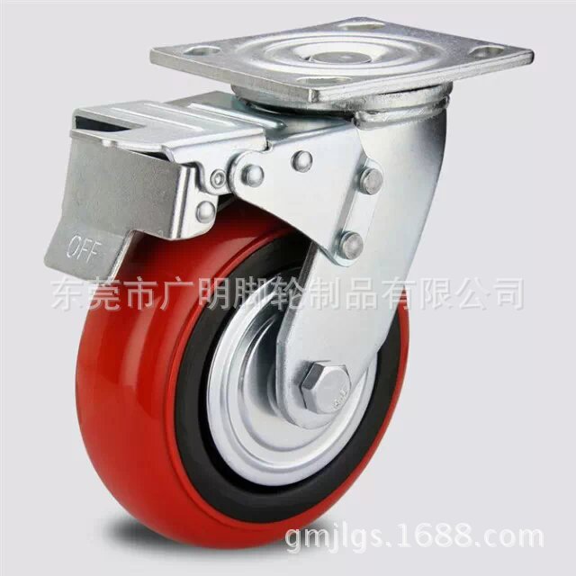 厂家生产重型PU双刹车脚轮 边刹脚轮