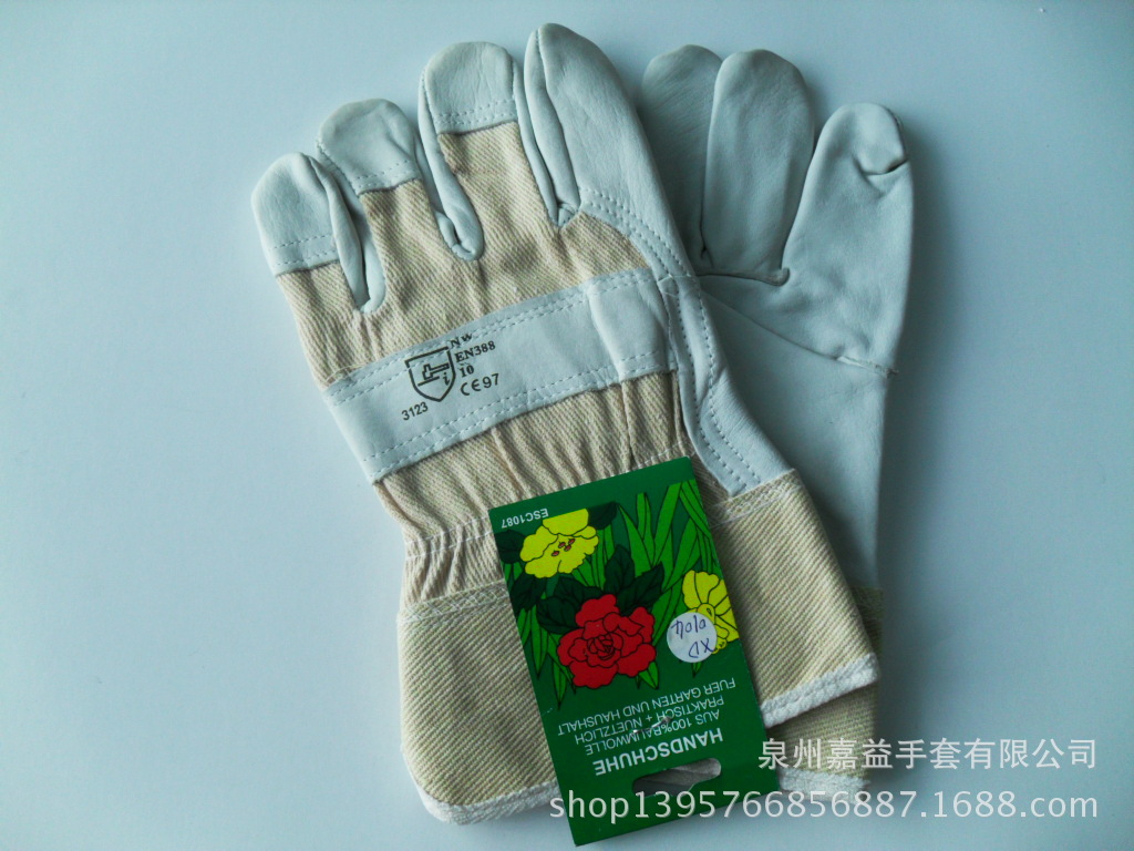 本白牛头层皮白布背手套